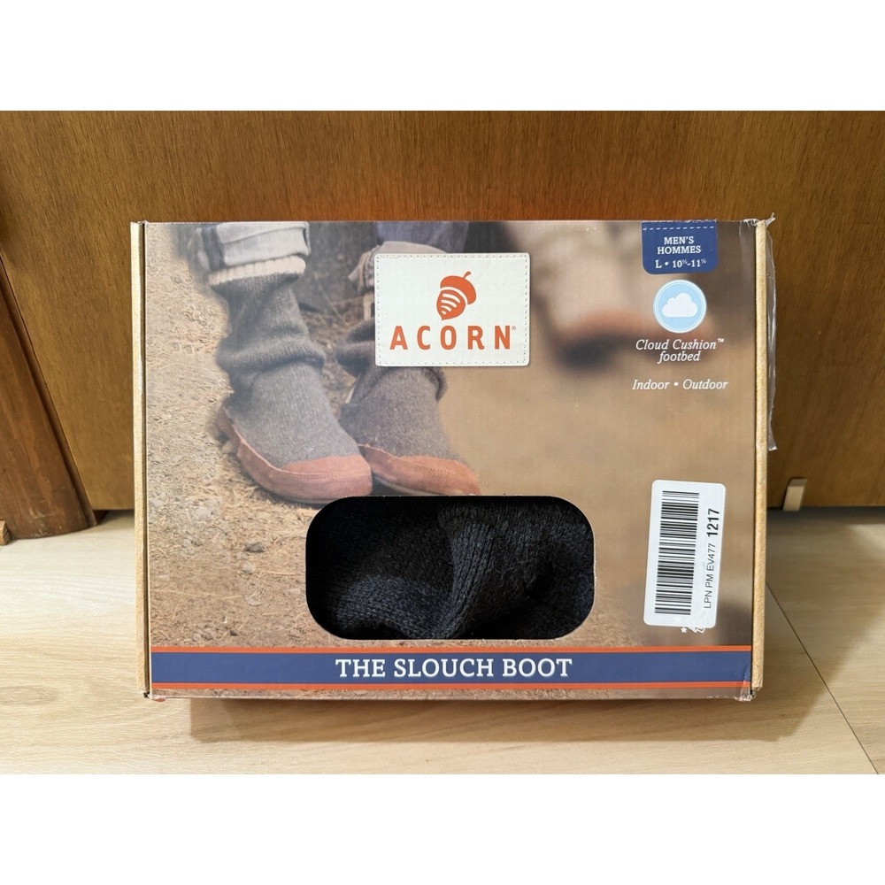 Acorn‎ Men's Slouch Boot Slipper, Charcoal Ragg Wool, Size L  10.5-11.5